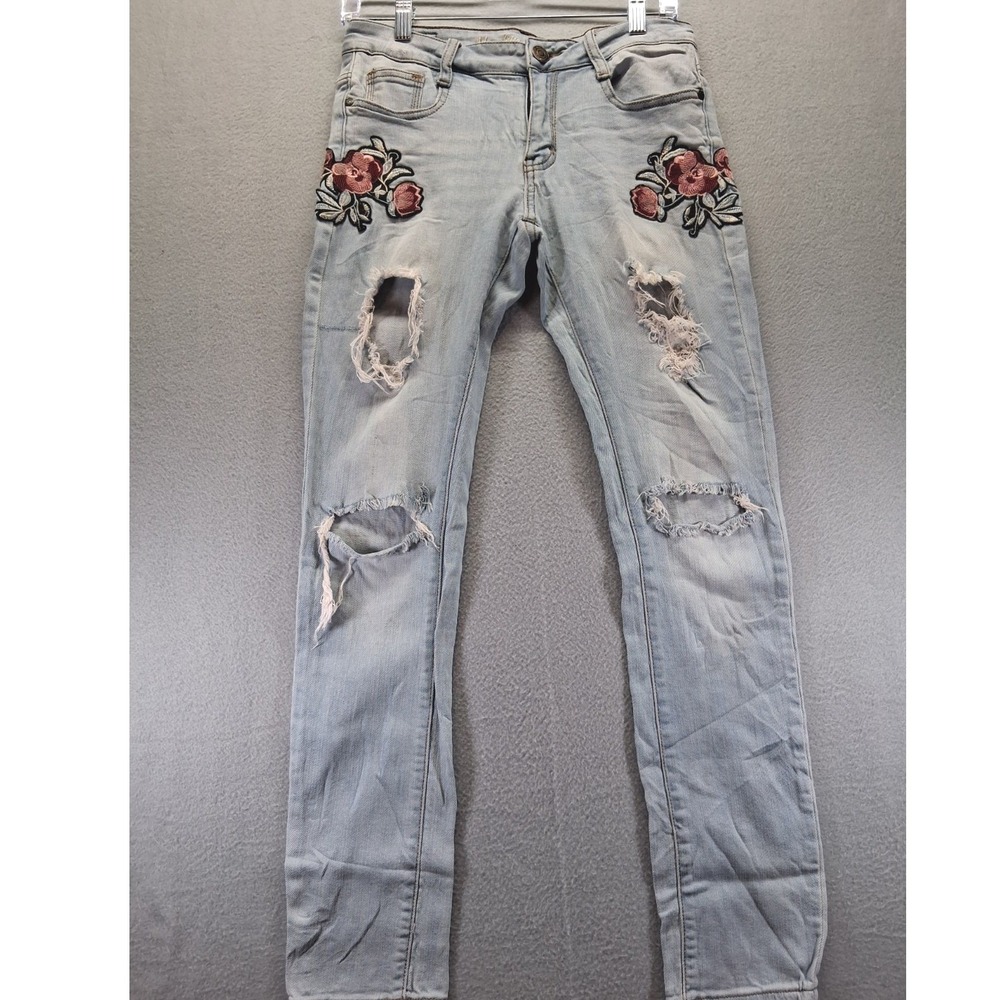 Y2K Machine Women‎ Nouvelle Mode Embroided Skinny, Ripped Jeans Size 7